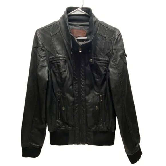 Charming Charlie Faux Leather Moto Jacket Women's Large Black Full Zip (Read) - Picture 1 of 14